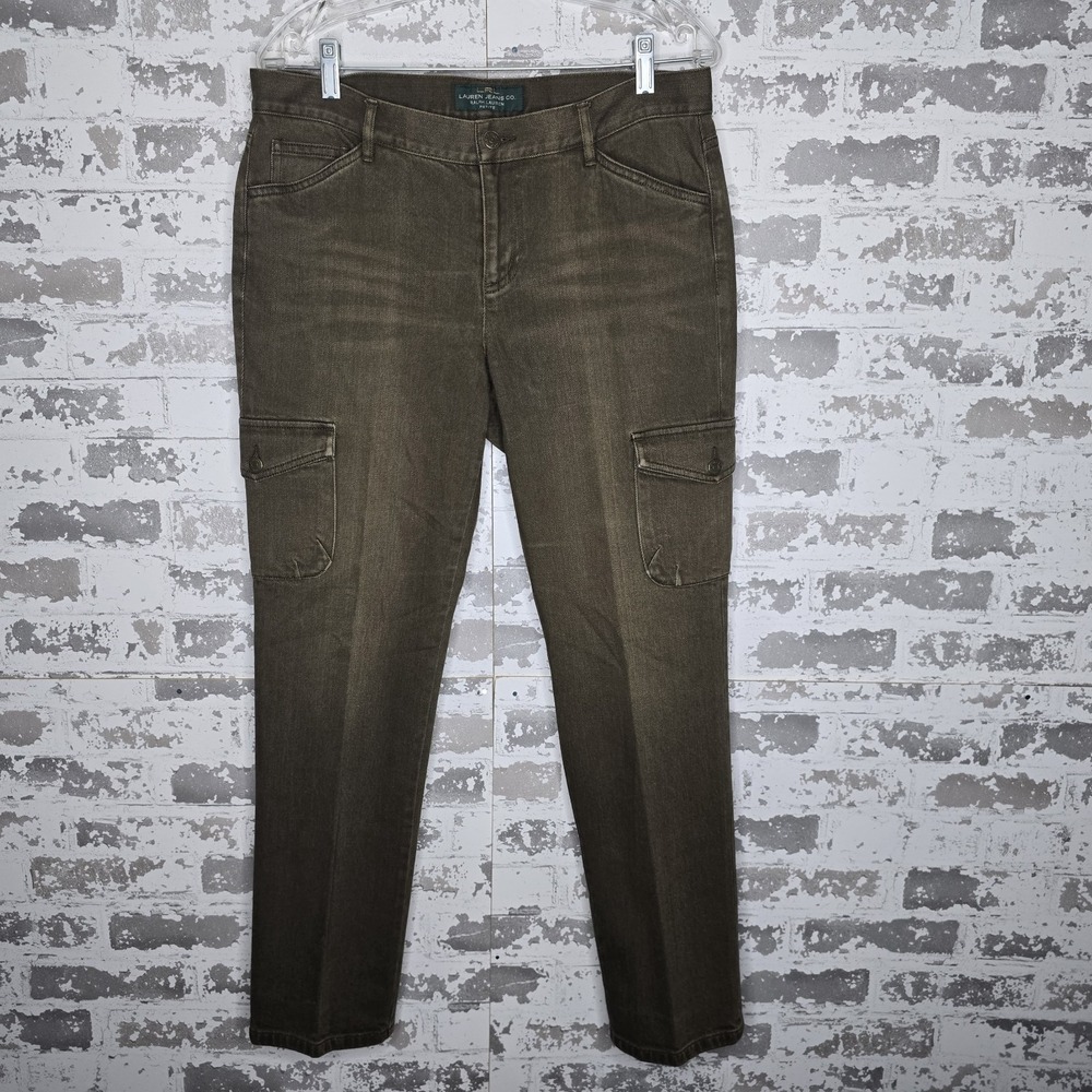 Lauren‎ Ralph Lauren 10P Womens Brown Denim Cargo Jeans Mid Rise Zip Fly 33 x 29
